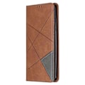 Miniatyrbild 2 av 5: Geometriskt Mönster Ställ Läder Korthållare Fodral Kompatibelt För Xiaomi Redmi Note 8 Pro Brown