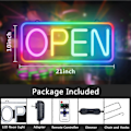 Pikkukuva 2 / 5: Led Open -kyltti, 2110 tuuman Neon Open -kyltti kaukosäätimellä, värinvaihto- ja vieritystilat, säädettävä kirkkaus ja nopeus RGB Open -kyltit