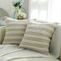 Pikkukuva 1 / 5: Boho-koristetyynynpäälliset, neutraalit raidalliset tyynynpäälliset 18x18, 2 kpl, Khaki-puuvillapellavatyynynpäälliset sohvalle olohuoneeseen.