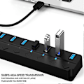 Miniatyrbillede 5 af 5: 7 Port USB Hub Splitter 3.0 til Laptop USB Adapter med Individuelle Kontakter
