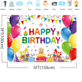 Miniatyrbild 2 av 4: Grattis på födelsedagen Bakgrundsbanderoll för flickor pojkar Färgglada ballonger Födelsedagsbakgrund för barn Presenter Tårtbord för barn Födelsedagsfestdekorationer Bi