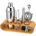 10-delars Bartenderverktygsset med Bambuställ - Hemmabartenderkit och Martini Cocktail Shaker Set