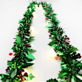 Miniatyrbild 5 av 5: Juldekorationer Julscen Dekorationsmaterial Färgade Remmar 2m Röda Bär Dubbla Blad Ornament Toppar Q
