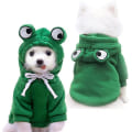 Miniatyrbild 1 av 5: Hundhuvtröja, söta hundkläder tröja, varma kläder för små medelstora hundkatt Chihuahua Green Frog S