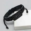 Miniatyrbillede 3 af 5: Europæisk og amerikansk punkstil herre læderarmbånd Sort Ulv armbånd flerlags vævet armbånd lædersnor til at sende kæreste