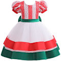 Pikkukuva 1 / 5: Jouluiset Lapset Tytöt Puff Sleeve A-linjainen mekko Iso rusetti Punainen Vihreä Mekko Joulu Prinsessa Mekot 2-3Y