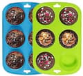 Set med 2 stora non-stick silikonformar för 6 muffins - Blå-Grön