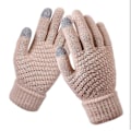 Miniatyrbild 1 av 5: Vinterhandskar med pekskärm för kvinnor Tjocka Varma Stickade Stretchhandskar Imitation Ull Helfinger Utomhusskidåkningshandskar Beige