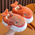 Miniatyrbild 1 av 5: Shark Tofflor Halksäkra inomhus bomullsvadderade skor Mjuka vinter bomullsvadderade skor flickor och pojkar bomull vadderade skor Ny stil som en present till barnet orange 40-41