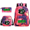 Pikkukuva 1 / 5: MINECRAFT reppu koululaukku lapsille pojille tytöille peli printed opiskelijoiden kirjalaukku koulutarvikkeet Purple