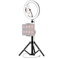 Pikkukuva 2 / 3: 26 cm / 10 tuuman LED-rengasvalo, 3 väriä, 10 himmennystasoa, 3200-5600 K värilämpötila, jalustat, puhelin- ja tablettipidikkeet suoratoistoon, meikkiin P