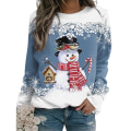 Miniatyrbild 1 av 2: Dam Jul snögubbe Snowflake printed tröja Långärmad T-shirt Crew Neck Xmas Pullover Top Blus style 4 M