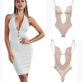 Pikkukuva 3 / 4: Tflycq Naisten Deep V Body Body Strong Bottom Selkänojaton Saumaton U Upotettu Body Puku Nude XL