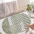 Pikkukuva 2 / 5: Tflycqsoft Fluffy Microfiber Oval kylpyhuonematot Liukumaton, vahva vettä imevä kylpymatto (siniset ja valkoiset raidat, 18"x26")