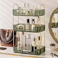 Miniatyrbillede 1 af 5: Badeværelsesbordplade Organizer, 3-lags Vanity Bakke, Multifunktionel Badeværelsesskab Bordpladehylde - Bladgrøn