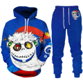 Miniatyrbild 4 av 5: Jultomten 3D- print Man Kvinna Luvtröja + Byxor 2st set Nyårsfest Julfest Casual Oversized Pullover Träningsoverall Set style 13 S