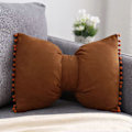 Miniatyrbilde 1 av 2: Søte Pompom Sløyfe Pynteputer Semsket Myk Putetrekk med Putefyll for Gårdshus Stue Sofa (Brun, 35x51cm)