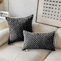 Miniatyrbillede 4 af 5: Pudebetræk Fløjlsbukser Firkantet Pude Betræk med Striber Betræk til Soveværelse Sofa Stue Sofa, Sæt med 2, 45x45 cm, Sort