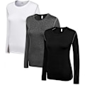 Miniatyrbillede 1 af 5: Kompressionstrøje til kvinder, Dry Fit, langærmet løbe-T-shirt, træningstoppe, Small, 3-pak (sort+hvid+grå)