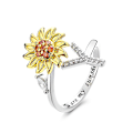Miniatyrbillede 1 af 5: Fidgetringe til Angst for Kvinder Solsikke Initialbogstav Spinner Ring Åben Justerbar Ring CZ Ringe Daisy Stressaflastende Ring Smykker Gave til Kvinder