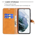 Miniatyrbillede 5 af 5: Splejsning Jeans Stof Overflade Læder Telefon Cover Wallet Stand Case Kompatibel Med Samsung Galaxy S21 FE/S21 Lite Red