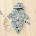 Miniatyrbild 1 av 3: Nyfödd Baby Flicka Pojke Hooded Romper Unisex Baby Stickad Jumpsuit Spädbarn Barn Enfärgade Kläder Baby Flicka Pojke Jumpsuit (6-9 Månader)