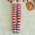 Pikkukuva 1 / 2: Joulun Fleece Reisi Korkea Sumeat Sukat Talvi Sarjakuva Joulupukki Hirvi Lumiukko Xmas Yli polven Sukat naisille Striped Bear