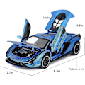 Pikkukuva 5 / 5: Leikkiautot Lambo Sian FKP3 Metallimalliauto Valoilla ja Äänellä Vetoauto Leikkiauto Pojille 3+ Vuotta (Sininen)