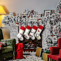 Miniatyrbillede 4 af 4: Julesokkesæt med 4 stk., julemandstøvle til fyldning 48 x 22 cm