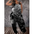 Pikkukuva 1 / 2: Halloween Bat Pumpkin Ghost Cute Print Naisten Haalarit Romperit Haalarit Yksiosaiset pellavaiset casual haalarit naisille style 3 2XL