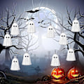 Pikkukuva 4 / 5: 8 kpl Aave Riipus Kevyt Halloween Ripustettavat Aavekoristeet Pelottavat Mini Aavekoristeet Ripustettavat Puille Seinille Oville