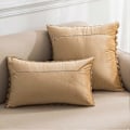 Miniatyrbillede 3 af 4: Faux Fur Plys Plaid Pyntepudebetræk Sæt med 2 Luksus Shaggy Fluffy Bløde Dekorative Pudebetræk til Sofa Stue (Kaffe, 18\"x18\")