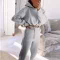 Pikkukuva 2 / 4: Naisten casual urheilullinen leikattu huppari + joustava vyötäröhoususarja set Light Grey M