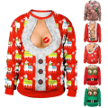 Miniatyrbild 1 av 5: 3d unisex jultröja Ugly tomte tröja med rund hals Xams cosplay kläder Red M