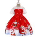 Pikkukuva 1 / 2: Joulu Pikku Lapset Tytöt Pitsi A-linjainen Swing-mekko Print Juhlajuhlapuku Iltajuhla Prinsessa Mekko Juhlapuku Red C 3-4 Years