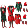Miniatyrbild 2 av 5: Jultomten Klänning För Flickor Pojkar Elf Cosplay Nyår Glänsande Paljett Grön Röda Kläder Xmas Strumpor Hatt 2023 2 kids 80cm
