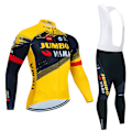 Miniatyrbild 1 av 5: 2023 JUMBO Långärmad Cykeltröja Set haklapp Byxor Ropa Ciclismo Cykelkläder MTB Cykeltröja Höstuniform Herrkläder Beige M