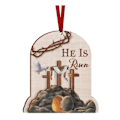 Miniatyrbild 1 av 4: Påsk Träprydnad Han Är Uppstånden Påskhänge Religiös Hängande Skylt Vårprydnad för Hem Litet Träd Dörr Väggdekor