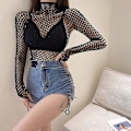 Miniatyrbillede 2 af 5: Langærmet Gennemsigtig Fiskenet Top Dame Crewneck Se Gennem Bluse-ZZY