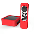 Miniatyrbilde 2 av 5: Dekoderboks + Fjernkontroll Silikon Anti-fall Beskyttelsesdeksler Sett Kompatibelt For Apple TV 4K 2021 Red