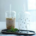 Miniatyrbillede 2 af 5: Mason Jar med låg og sugerør - Glas Boba Kop Æstetiske Kopper - Klare Vandflasker Genanvendelig Tumbler med låg og sugerør