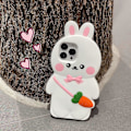 Pikkukuva 3 / 5: Kawaii-puhelimen kuoret iPhone 13 Pro Maxille, söpö 3D-piirretty pupu puhelimen suojus pehmeä silikoninen hauska valkoinen pupu porkkana-laukku kotelo
