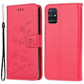 Miniatyrbillede 1 af 5: Præget Sommerfugl Blomst Skin PU Læder Flip Mobilcover Kompatibelt til Samsung Galaxy A51 Red