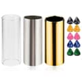 Gitarr Slide, Set med 1 Glas Slide, 1 Stål Slide och 1 Mässing Gitarr Slide, Bonus 10 st Gitarrplektrum