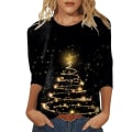 Pikkukuva 1 / 2: Naisten jouluaiheinen printed t-paita, kolmineljänneshihainen t-paita, pyöreä kaula Xmas casual pusero, neulepusero style 1 XL