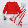 Miniatyrbild 3 av 4: Jul Barn Flickor Långärmad printed volang långärmad T-shirt Topp + Randiga Flare Byxor Långbyxor Pyjamas Set Julfest outfit 2-3 Years