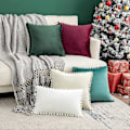 Miniatyrbilde 5 av 5: Pakke med 2 Velvet Pynteputetrekk Pompom Juledekorative Putetrekk Solid Myke Putetrekk med Dusker Firkantet for Sofa Soveværelse Bil 18x
