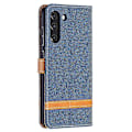 Miniatyrbillede 3 af 5: Splejsning Jeans Stof Overflade Læder Telefon Cover Wallet Stand Case Kompatibel Med Samsung Galaxy S21 FE/S21 Lite OceanBlue