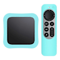 Miniatyrbilde 1 av 5: Dekoderboks + Fjernkontroll Silikon Anti-fall Beskyttelsesdeksler Sett Kompatibelt For Apple TV 4K 2021 LightGreen