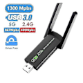 Miniatyrbilde 3 av 4: 1300 Mbps USB 3.0 WiFi-adapter, driverfri, 2,4 GHz/5 GHz dual-band Wi-Fi-dongle, mottaker 80211ax/ac/a/b/g/n WIFi 5 trådløst nettverk C SZRH